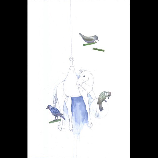 Lucinda Bliss, Suspended, pencil and watercolor on paper, 40" x 26", 2012