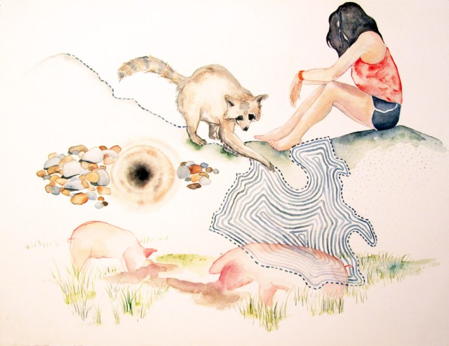 Boundary: Tide Mill, graphite, watercolor, and gouache on paper, 22" x 30"